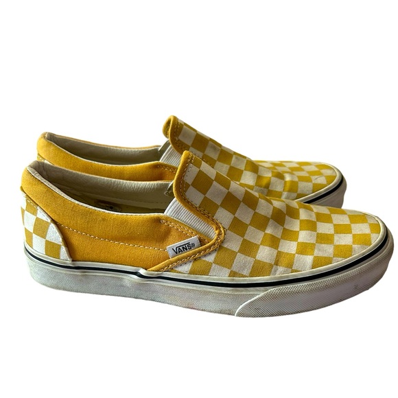 Vans Shoes - Vans slip on muted gold/yellow and white checkered size 6.5/8 women’s